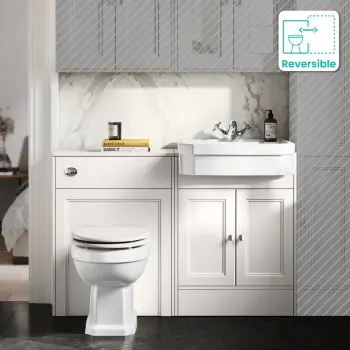 Monaco Cotton White Combination Vanity Traditional Basin and Hudson Toilet with Wooden Seat 1200mm