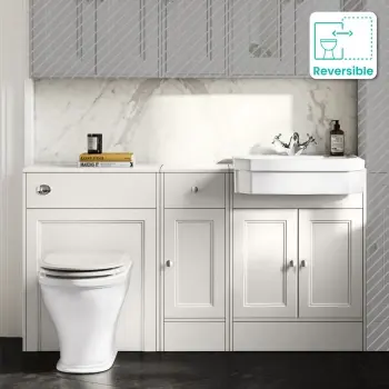 Monaco Cotton White Combination Vanity Traditional Basin and Kansas Toilet with Wooden Seat 1500mm