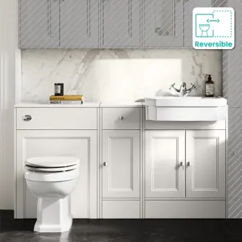 Monaco Cotton White Combination Vanity Traditional Basin and Hudson Toilet with Wooden Seat 1500mm