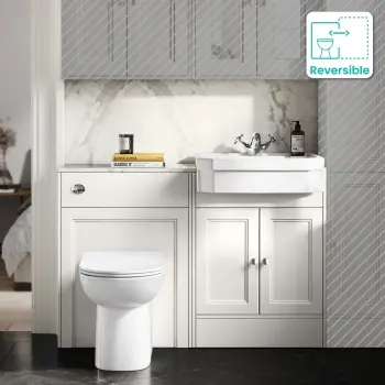 Monaco Cotton White Combination Vanity Traditional Basin with Marble Top & Aruba Toilet 1200mm