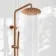 Suir Premium Brushed Copper Round Thermostatic Shower Set with Knurled Detailing