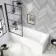 Hereford 1800x800 Square Shower Bath & 6mm Easy Clean Matt Black Grid Bath Screen
