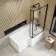 L Shaped 1500 Shower Bath & 6mm Easy Clean Matt Black Framed Bath Screen - Right Handed
