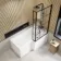L Shaped 1600 Shower Bath & 6mm Easy Clean Matt Black Grid Bath Screen - Right Handed