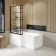 L Shaped 1600 Shower Bath & 6mm Easy Clean Matt Black Grid Bath Screen - Left Handed