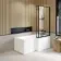 L Shaped 1600 Shower Bath & 6mm Easy Clean Matt Black Framed Bath Screen - Right Handed