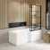 L Shaped 1700 Shower Bath & 6mm Easy Clean Matt Black Grid Bath Screen - Right Handed