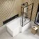 L Shaped 1500 Shower Bath with Front Panel & 6mm Easy Clean Matt Black Grid Bath Screen - Right Handed