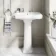 Hudson Traditional Low-Level Toilet With Inky Blue Seat & Pedestal Basin - Double Tap Hole