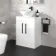 Avon Gloss White Vanity with Marble Top & Oval Counter Top Basin 600mm - Black Accents