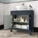 Bermuda Inky Blue Vanity with Marble Top & Oval Counter Top Basin 800mm - Brushed Brass Accents