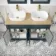 Lucia Inky Blue Double Vanity with Oak Effect Top & Curved Counter Top Basin 1200mm - Brushed Brass Accents