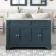 Lucia Inky Blue Double Vanity with Marble Top & Curved Counter Top Basin 1200mm - Brushed Brass Accents