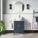 Bermuda Inky Blue Vanity with Marble Top & Oval Counter Top Basin 600mm - Brass Knurled Handles