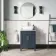 Bermuda Inky Blue Vanity with Marble Top & Curved Counter Top Basin 600mm - Brass Knurled Handles