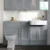 Monaco Dove Grey Combination Vanity Basin 1500mm (Excludes Pan & Cistern) - Brass Knurled Handles