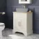 Lucia Chalk White Cabinet with Oak Effect Top 640mm (Excludes Counter Top Basin) - Brass Knurled Handles