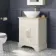 Lucia Chalk White Vanity with Oak Effect Top & Oval Counter Top Basin 640mm - Brass Knurled Handles
