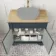 Lucia Inky Blue Cabinet with Oak Effect Top 840mm (Excludes Counter Top Basin) - Brass Knurled Handles