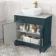 Lucia Inky Blue Vanity with Marble Top & Curved Counter Top Basin 840mm - Brass Knurled Handles