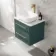 Omaha Mystic Green Wall Hung Drawer Vanity with Marble Top & Curved Counter Top Basin 600mm - Brushed Brass Accents