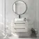 Omaha Linen White Wall Hung Drawer Vanity with Marble Top & Curved Counter Top Basin 800mm - Black Accents