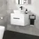 Avon Gloss White Wall Hung Drawer Vanity with Marble Top & Curved Counter Top Basin 600mm - Black Accents