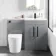 Avon Stone Grey Combination Vanity Basin and Boston Toilet 1100mm - Black Accents - Right Handed