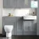 Monaco Dove Grey Combination Vanity Traditional Basin and Seattle Toilet 1500mm - Brushed Brass Accents