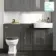 Monaco Graphite Grey Combination Vanity Basin and Hudson Toilet with Wooden Seat 1500mm - Brushed Brass Accents
