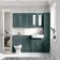 Monaco Midnight Green Combination Vanity Basin and Hudson Toilet with Wooden Seat 1500mm - Brushed Brass Accents
