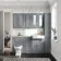 Monaco Dove Grey Combination Vanity Basin with Marble Top and Hudson Toilet with Wooden Seat 1500mm - Brass Knurled Handles