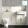 Monaco Chalk White Combination Vanity Traditional Basin with Marble Top and Seattle Toilet 1500mm - Brass Knurled Handles