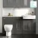 Monaco Graphite Grey Combination Vanity Traditional Basin with Marble Top and Seattle Toilet 1500mm - Brass Knurled Handles