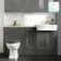 Monaco Graphite Grey Combination Vanity Traditional Basin with Marble Top & Hudson Toilet with Wooden Seat 1500mm - Brass Knurled Handles