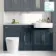 Monaco Inky Blue Combination Vanity Basin with Marble Top and Boston Toilet 1500mm - Brass Knurled Handles
