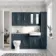 Monaco Inky Blue Combination Vanity Traditional Basin with Marble Top and Seattle Toilet 1500mm - Brass Knurled Handles