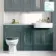 Monaco Midnight Green Combination Vanity Basin with Marble Top and Hudson Toilet with Wooden Seat 1500mm - Brass Knurled Handles