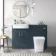 Harper Navy Blue Combination Vanity Basin and Houston Toilet 1200mm - Brushed Brass Accents