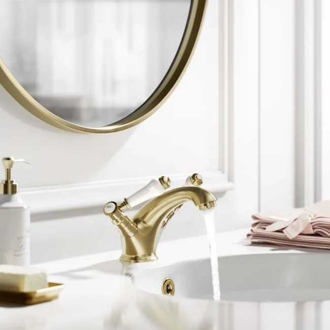 Cherwell Traditional Brushed Brass Basin Mixer Tap