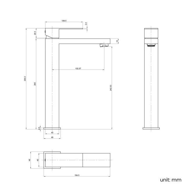 Dart Brushed Stainless Steel High Rise Basin Mixer Tap