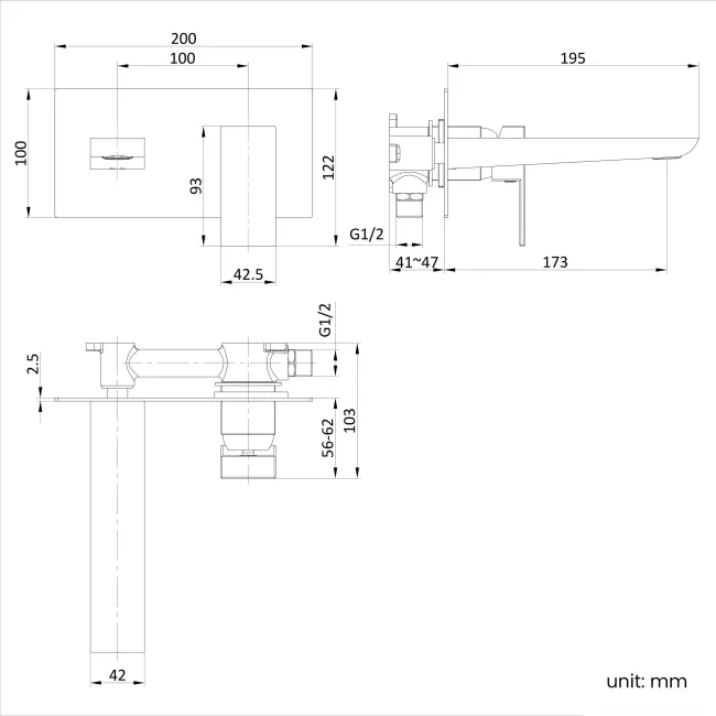 Ribble Brushed Brass Wall Mounted Basin Mixer Tap
