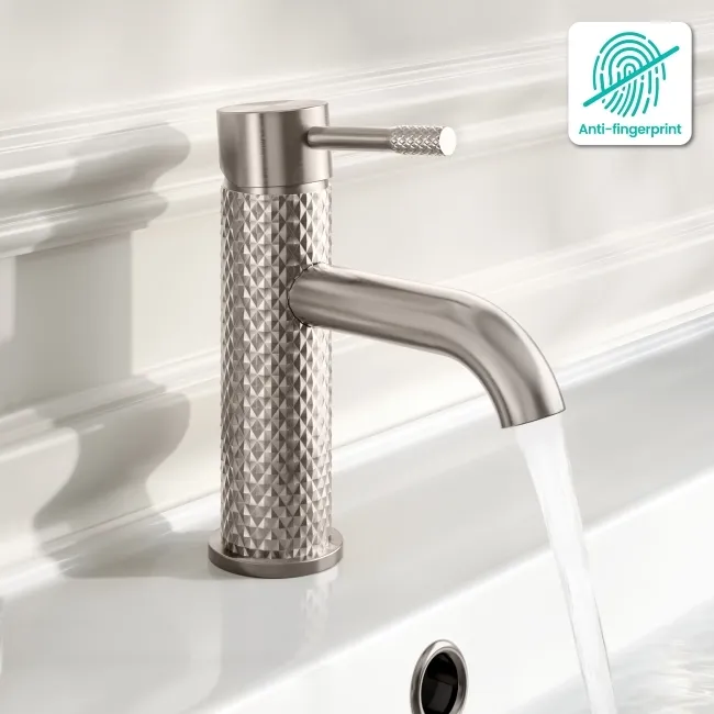 Suir Brushed Nickel Basin Mixer Tap with Knurled Detailing