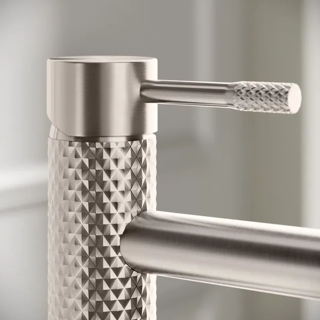Suir Brushed Nickel Basin Mixer Tap with Knurled Detailing