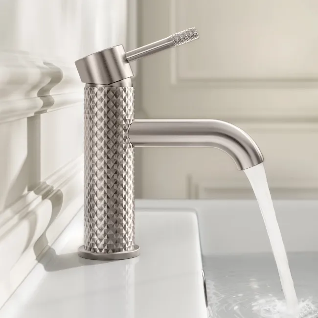 Suir Brushed Nickel Basin Mixer Tap with Knurled Detailing