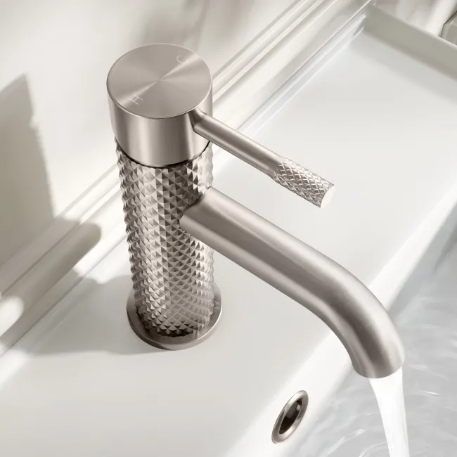Suir Brushed Nickel Basin Mixer Tap with Knurled Detailing
