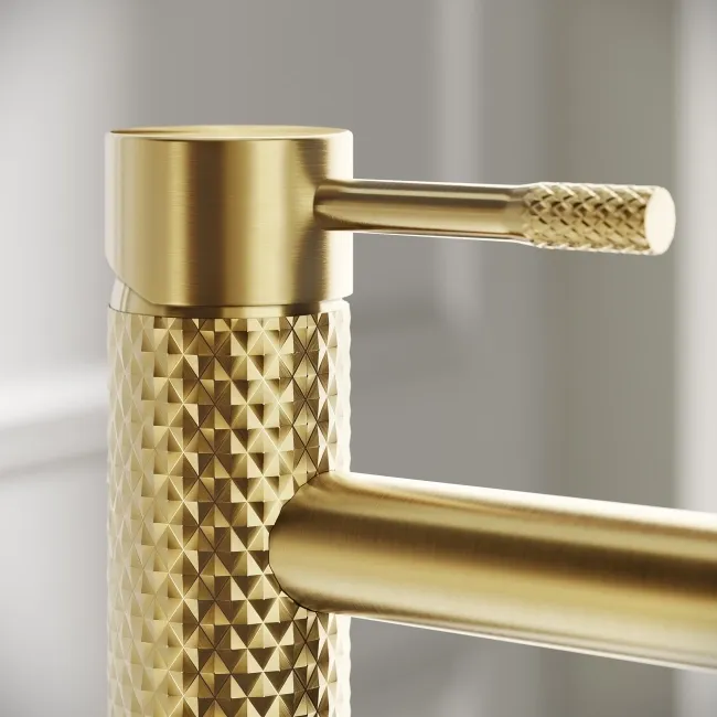 Suir Brushed Brass Basin Mixer Tap with Knurled Detailing