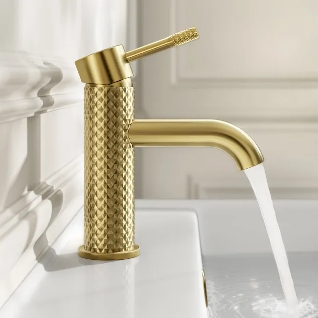 Suir Brushed Brass Basin Mixer Tap with Knurled Detailing