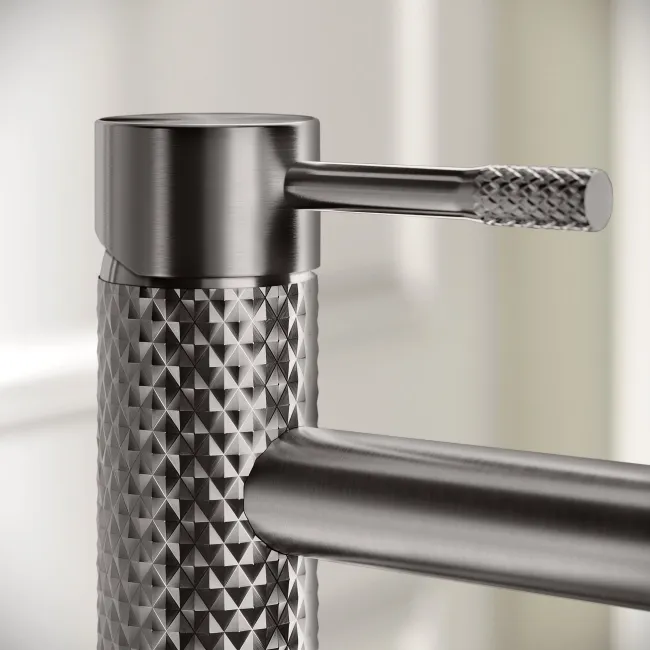 Suir Brushed Gunmetal Basin Mixer Tap with Knurled Detailing