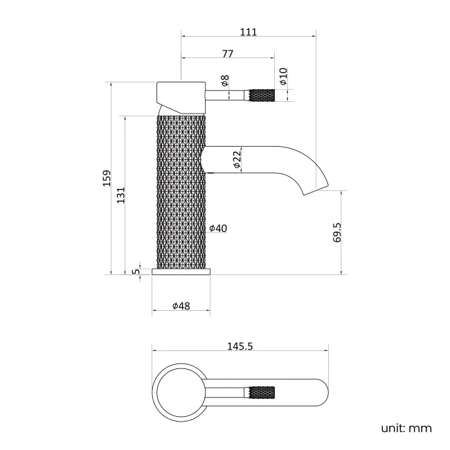 Suir Brushed Gunmetal Basin Mixer Tap with Knurled Detailing